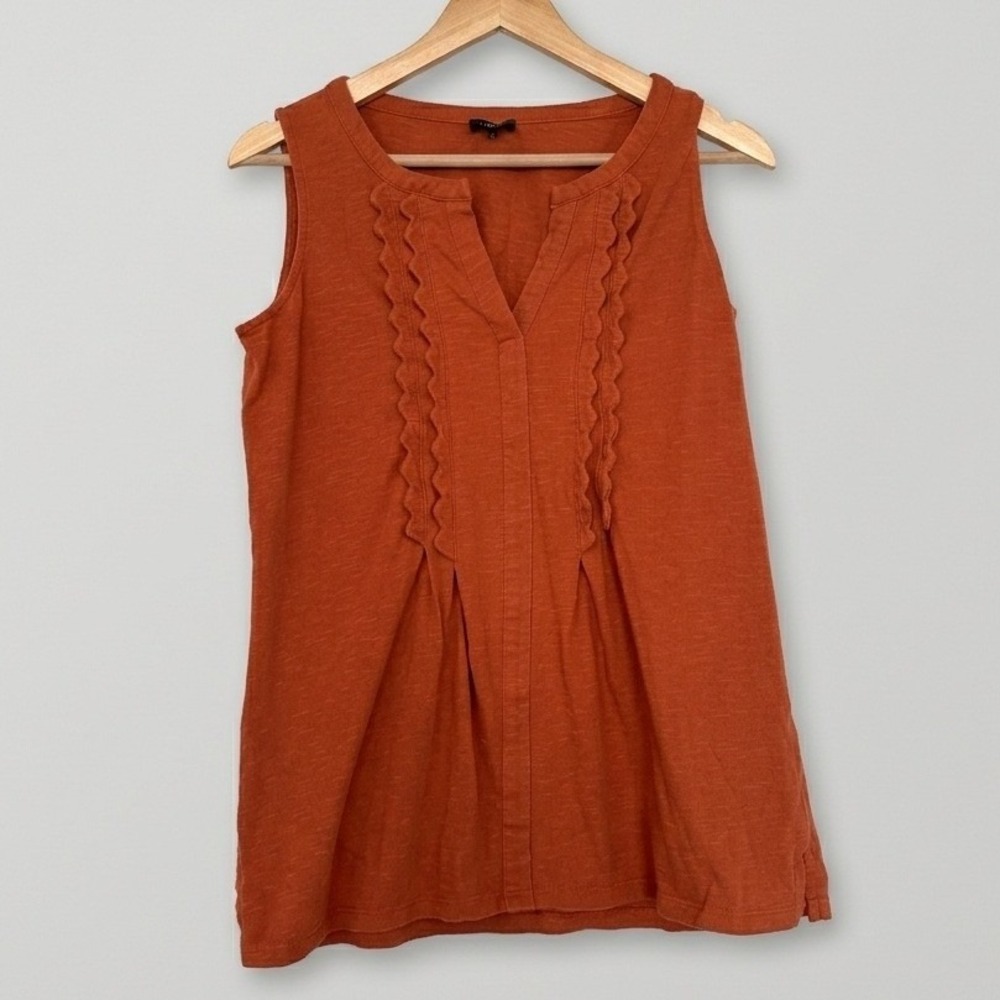 Talbots Womens Small Burnt Orange Cotton Slub Ruffle Sleeveless Top Longhorns